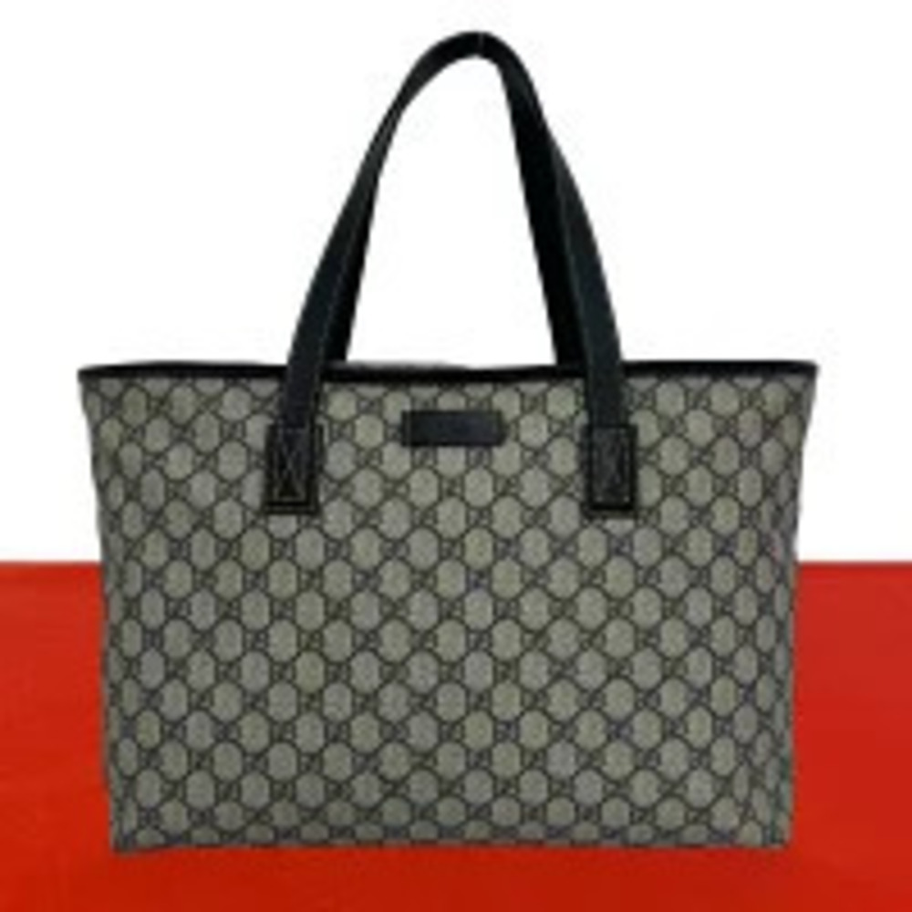 Gucci GG Supreme Leather Tote Bag Boston Business Navy Blue